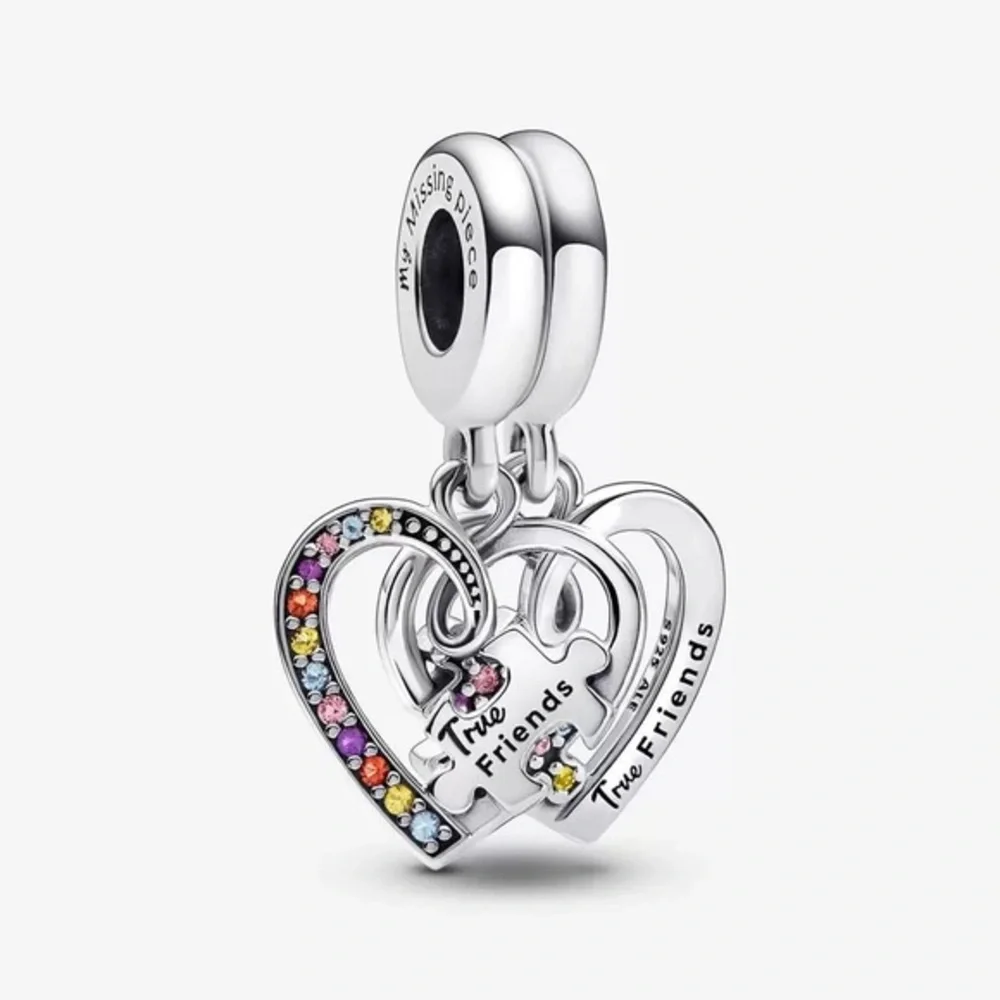 Silver Heart Charm with Multicolor Accents
